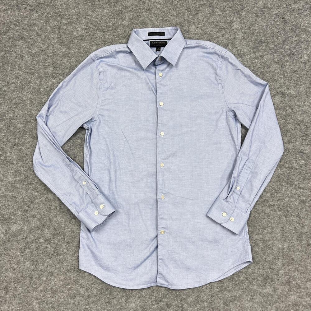 Banana Republic Dress Shirt Mens M Blue Check Slim Fit Wrinkle Resistant Career